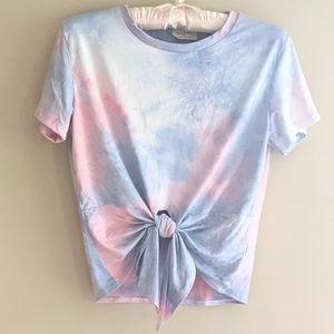 Tie-dyed Cropped Tie-front Tee by Free Kisses